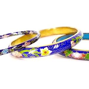 Vintage 70s Cloisonné Bangle – Chinese Style Statement Bracelet